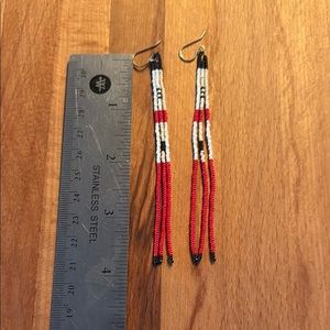 Beaded Dangle Earrings in Red, White, and Black